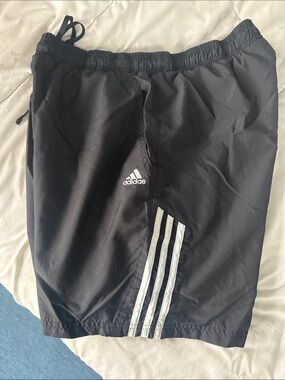 adidas Black Athletic Shorts with White Three Stripes